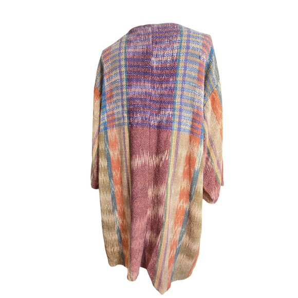 Laise Adzer Cardigan Vintage Handwoven Open Front Draped Geometric Pattern CM205 - Picture 11 of 14